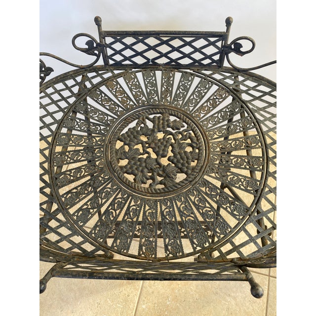 Antique French Style Folding Wrought Iron Garden Table With Grapevine Motif For Sale In Miami - Image 6 of 6
