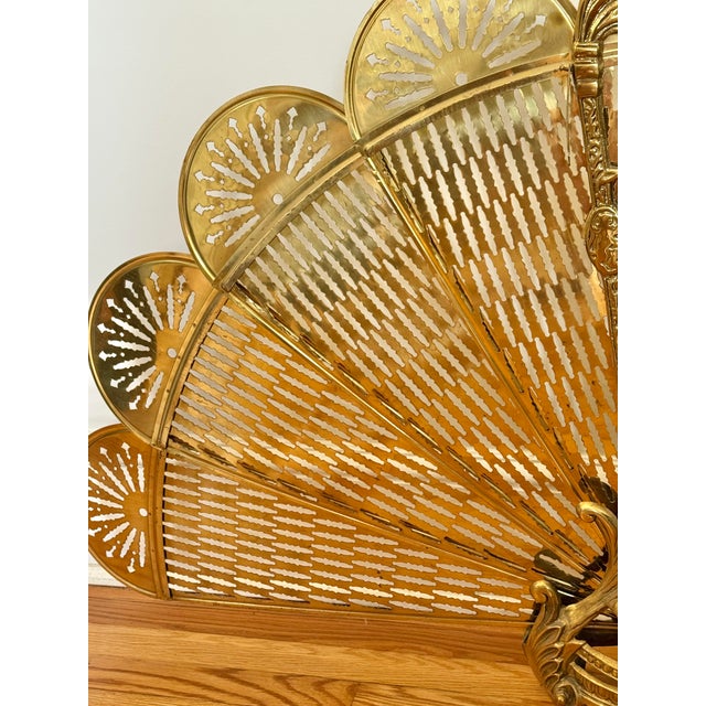 Brass Oversized Victorian Brass Figural Peacock Folding Fireplace Screen For Sale - Image 8 of 9