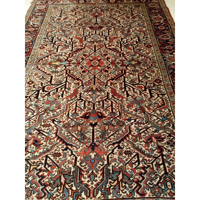 Vintage Persian Heriz Rug, Handwoven Allover Geometric Pattern, Ivory & Red, 7’ X 10’ For Sale - Image 11 of 11