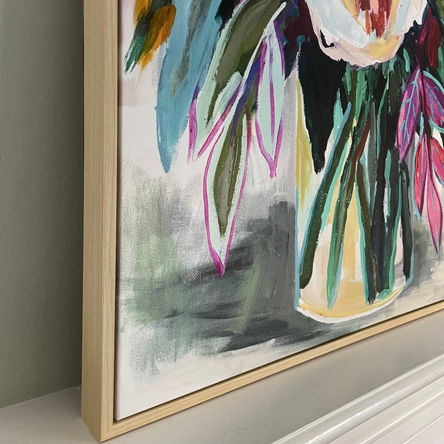 Contemporary Still Life of Vibrant Flowers Oil Painting on Canvas, Framed For Sale - Image 4 of 10