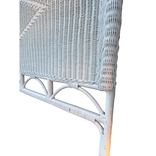 Vintage White Wicker Headboard Coastal Cottage Style For Sale - Image 4 of 6