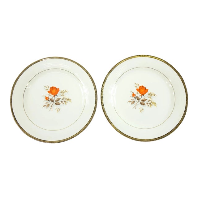 1937 Triumph American Limoges 11 Platters Vermillion Rose 22k Gold Leaf - A Pair For Sale