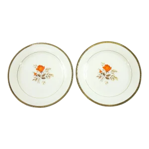1937 Triumph American Limoges 11 Platters Vermillion Rose 22k Gold Leaf - A Pair