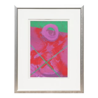 1979 Colorful Modern Abstract Red, Pink, and Green Geometric Lithograph Ap by Allan Otho Smith For Sale