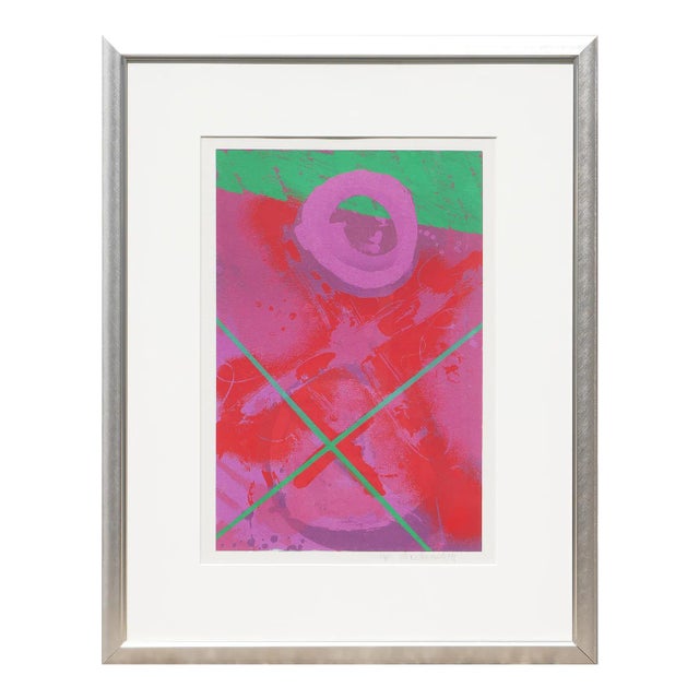 1979 Colorful Modern Abstract Red, Pink, and Green Geometric Lithograph Ap by Allan Otho Smith For Sale
