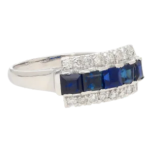 Natural 2.28 Carat Blue Sapphire & Diamond Cluster 5 Stone Platinum Ring