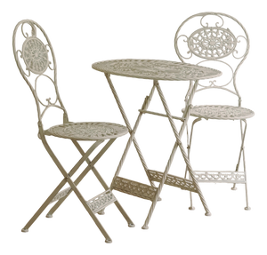 Folding Garden Seating Set with Openwork Ornamentation White Metal, Set of 3