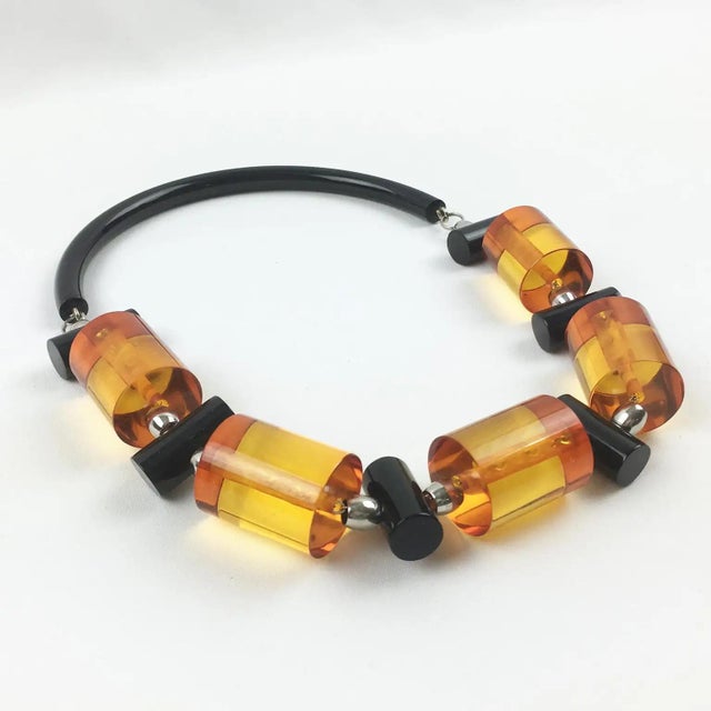 1980s Judith Hendler Licorice and Orange Acrylic Geometric Necklace For Sale - Image 5 of 8