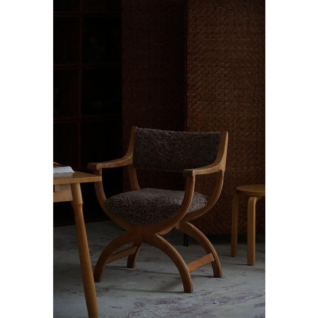 Mid-Century Armchair in Oak & Lambswool Model Kurul attributed to Henning Kjærnulf, 1960s For Sale - Image 10 of 15