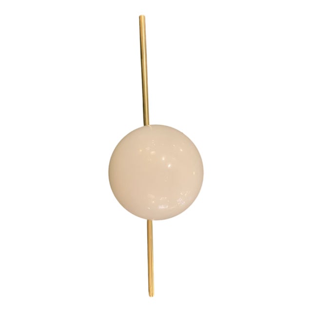Art Deco Brass and Opaline Glass Wall Lamp, Italy, 1945 For Sale