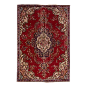 1960s Vintage Persian Tabriz Handmade Medallion Red Wool Rug
