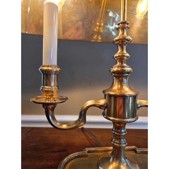 Metal Late 20th Century Frederick Cooper Brass Bouillotte Lamp & Black Tole Shade For Sale - Image 7 of 15