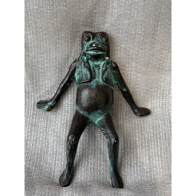 Vintage Bronze Seated Frog Garden Ornament For Sale - Image 12 of 18