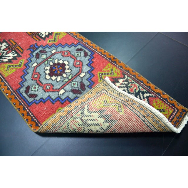 Vintage Ethnic Turkish Handmade Wool Red Small Rug For Sale - Image 4 of 6