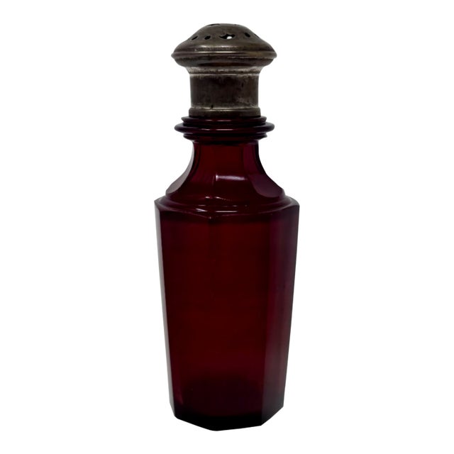 Antique Ruby Cranberry Glass Sugar Shaker | 6" Paneled Muffineer For Sale