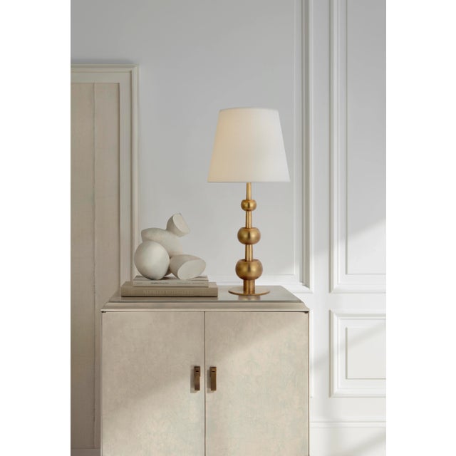 Modern Paloma Contreras for Visual Comfort Signature Comtesse Medium Triple Table Lamp in Hand-Rubbed Antique Brass with Linen Shade For Sale - Image 3 of 3