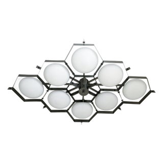 21st Century Beehive Satin Black Nickel Matte White Murano Flush Mount by Fabio LTD For Sale