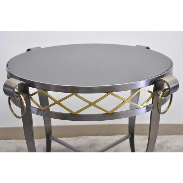 Late 20th Century Neoclassical Maison Jansen Style Steel Black Marble Round Bouillotte Side Table For Sale - Image 4 of 12