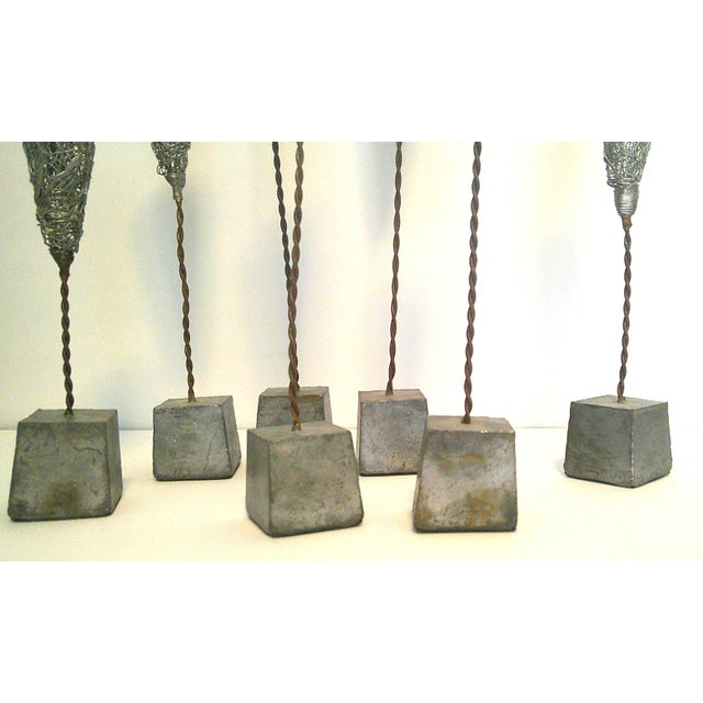 Silver MCM Tage Andersen Brutalist Welded Wire Woven Mesh Candle Cones on Block Bases Style /7 For Sale - Image 8 of 10