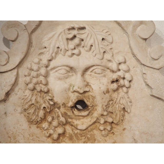 Stone Carved Italian 3-Piece Marble Wall Fountain With Bacchus and Grapevine Motifs For Sale - Image 7 of 13