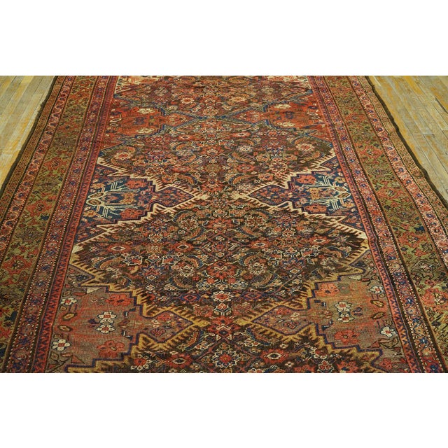 Early 20th Century 1900s Brown Medallion Antique W. Persian Kurdish Gallery Rug 6'4" X 12'3" Handknotted Wool Carpet For Sale - Image 5 of 14
