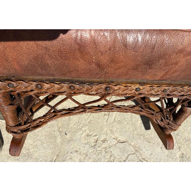 1930s Bar Harbor Wicker Rocking Chair W/ Leather Seat Cushion and Backing For Sale In Los Angeles - Image 6 of 7