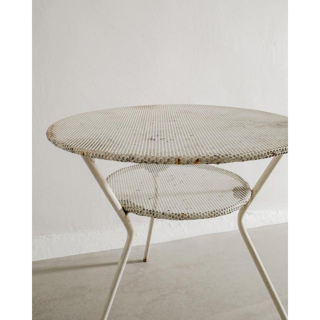 Rare French mid century tripod dining / console table in white lacquered metal attributed to Mathieu Matégot produced in...