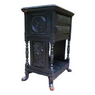 Antique Carved Black Ebonized Aesthetic Movement Victorian Entry Table For Sale