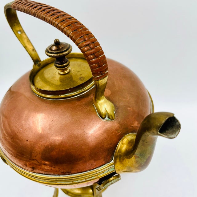 Antique 1886 Gorham Copper and Brass Kettle With Brass Lion Claw Foot Stand and Spirit Burner For Sale - Image 10 of 16