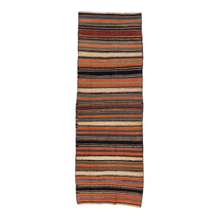 1960s Vintage Turkish Kilim Multicolor Handmade Stripes Wool Runner For Sale