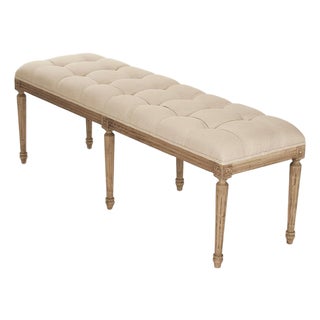Louis Tufted Bench - Natural Linen For Sale