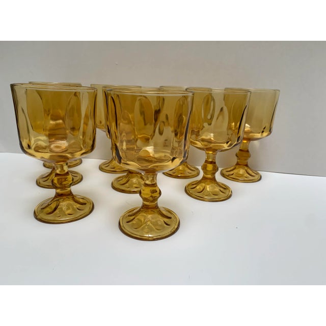 Vintage Textured Golden Amber Stemware Glasses-Set of Nine For Sale - Image 9 of 9