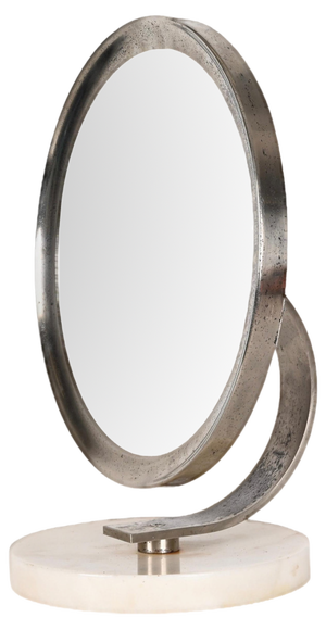 Mid-Century Italian Round White Carrara Marble and Steel Dressing Mirror, 1960s