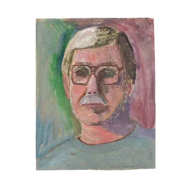 Paper Original C. Seglem Portrait Painting of a Man With Mustache - 1980s Signed For Sale - Image 7 of 7