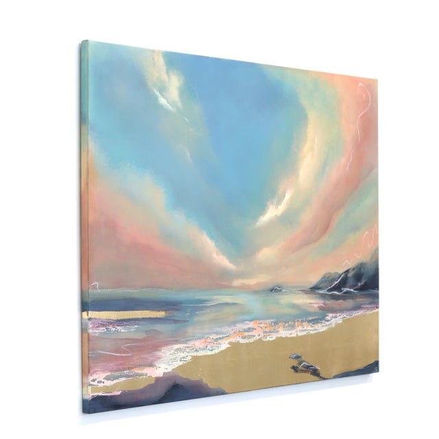 Whisper - Large Scale Pastel Tone Oceanscape Sunset Painting on Canvas Original Artwork by Charlotte Elizabeth For Sale In Los Angeles - Image 6 of 9