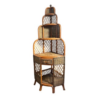 Vintage Wicker Corner Cabinet For Sale