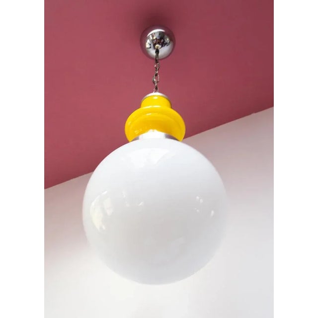 Yellow and White Opaline Glass Pendant, 1960s For Sale - Image 6 of 8