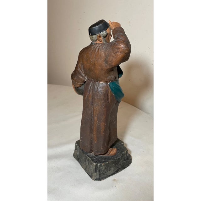 Brown 19th Century Handmade Antique German Deponirt Terracotta Pottery Monk Friar Sculpture Statue For Sale - Image 8 of 12