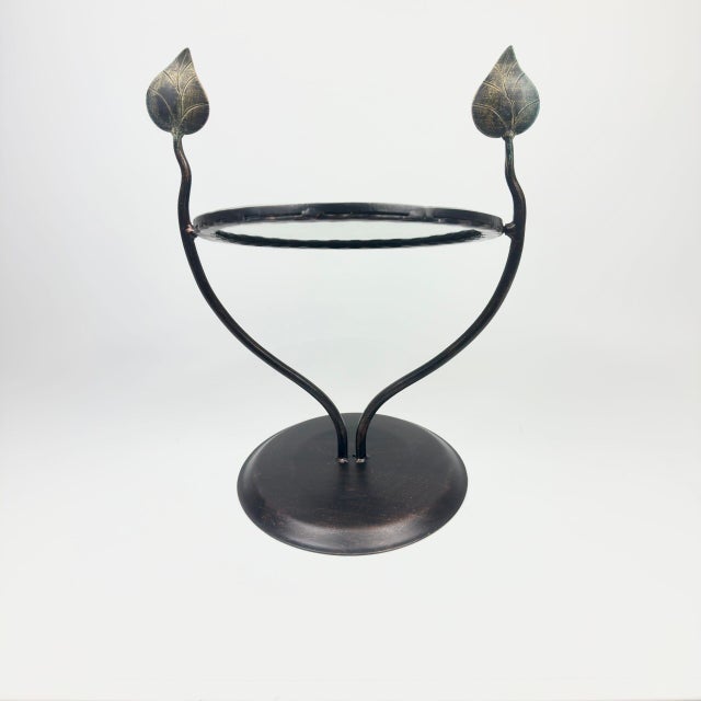 Hand Forged Iron Tabletop Vanity Mirror (55cm) Antique Copper Leaf Design For Sale - Image 9 of 10