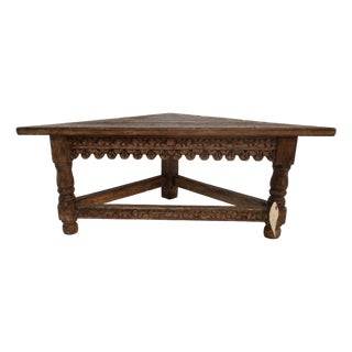Low Beautifully Carved Wood Corner Table For Sale