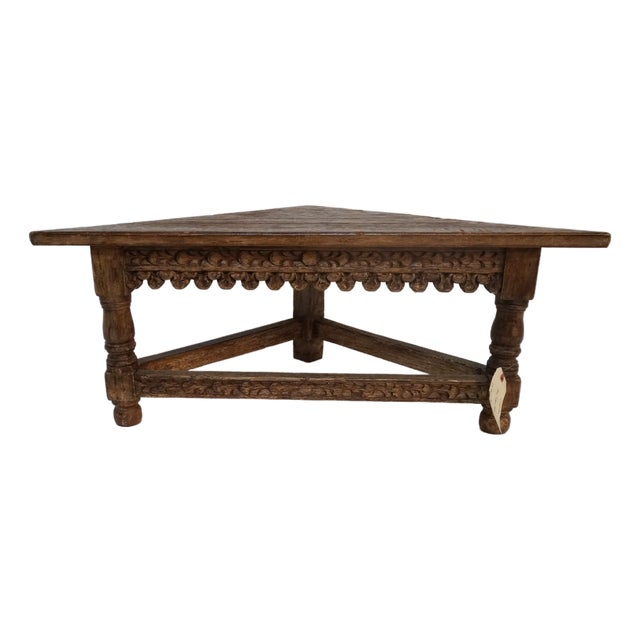 Low Beautifully Carved Wood Corner Table For Sale