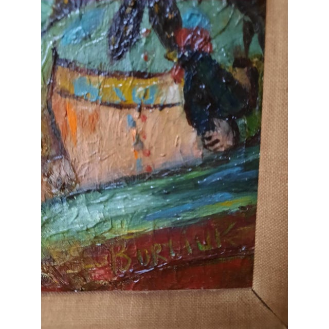 Modern David Burliuk (1882–1967) Signed Expressionist Oil Painting, Floral Still Life With House-Vase For Sale - Image 3 of 5