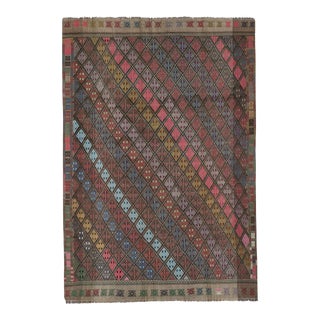 Mid 20cty Vintage Diamond Pattern Jajim Kilim With Muted Colors 4'8'' X 6'7'' For Sale