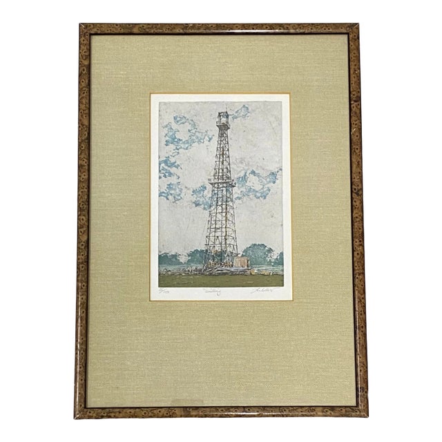 John Collette "Drilling" Original Drypoint Etching W/ Aquatint C.1980 For Sale