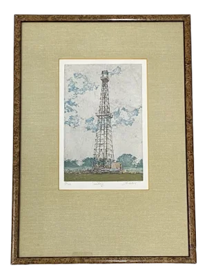 John Collette "Drilling" Original Drypoint Etching W/ Aquatint C.1980