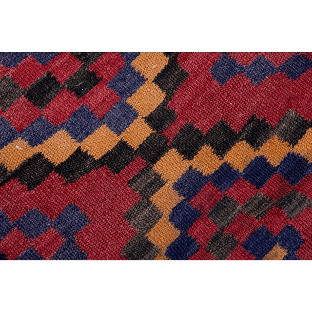 Vintage Kilim Handmade Flatweave Red Geometric Wool Runner 4' 3'' X 4' 7'' For Sale - Image 10 of 11