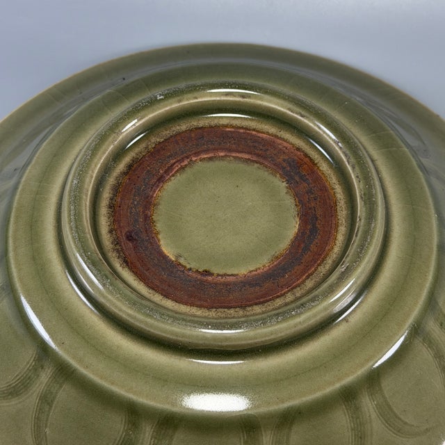 Green Antique Chinese Longquan Celadon Carved Floral Plate For Sale - Image 8 of 8