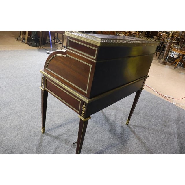 Signed Gervais Durand Cylinder Roll Top French Louis XVI Desk c.1880 For Sale - Image 9 of 12