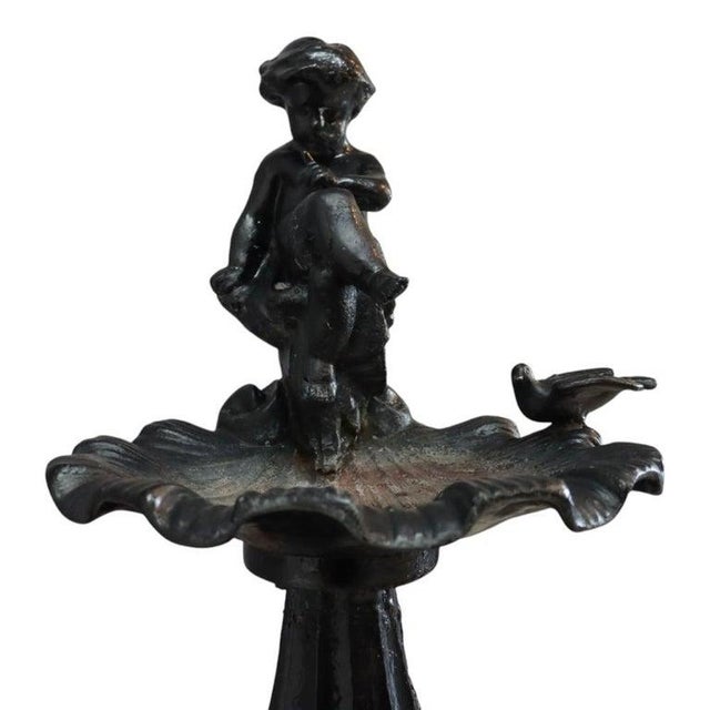 Antique Figural Cherub & Seashell Cast Iron Garden Birdbath C1920 For Sale - Image 6 of 13