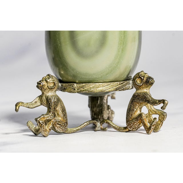 Wonderful Antique Polished Stone Specimen Eggs on Monkey Stands Grand Tour Mineral Collection Pair Home Decor For Sale - Image 9 of 16